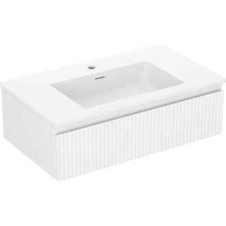 Koupelnová skříňka Mexen Rivel 80 cm s umyvadlem Otis, 1 zásuvka, drážkovaná, matná bílá - 91A20-08023-1-BF01-W18M01