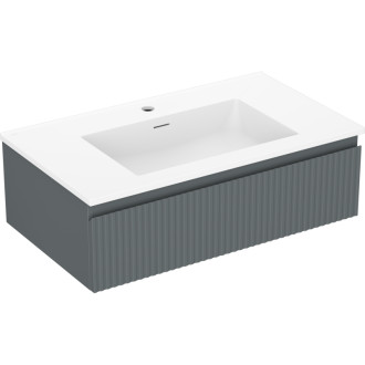 Koupelnová skříňka Mexen Rivel 80 cm s umyvadlem Otis, 1 zásuvka, drážkovaná, grafit matný/bílá matná - 91A20-08023-1-BF66-W18M01