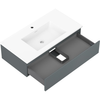 Koupelnová skříňka Mexen Rivel 90 cm s umyvadlem Otis, 1 zásuvka, drážkovaná, grafit matný/bílá matná - 91A20-09023-1-BF66-W18M01