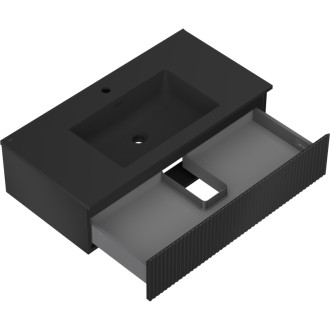 Koupelnová skříňka Mexen Rivel 90 cm s umyvadlem Otis, 1 zásuvka, drážkovaná, matná černá - 91A20-09023-1-BF71-W18M71