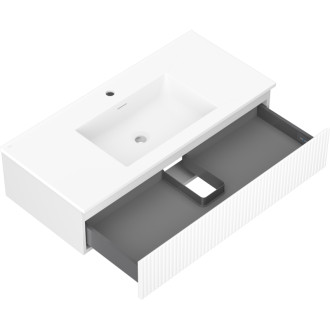 Koupelnová skříňka Mexen Rivel 100 cm s umyvadlem Otis, 1 zásuvka, drážkovaná, matná bílá - 91A20-10023-1-BF01-W18M01