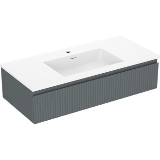 Koupelnová skříňka Mexen Rivel 100 cm s umyvadlem Otis, 1 zásuvka, drážkovaná, grafit matný/bílá matná - 91A20-10023-1-BF66-W18M01