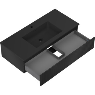 Mexen Rivel szafka łazienkowa 100 cm z umywalką Otis, 1 szuflada, ryflowana , czarna mat - 91A20-10023-1-BF71-W18M71