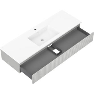 Koupelnová skříňka Mexen Rivel 140 cm s umyvadlem Otis, 1 zásuvka, drážkovaná, matně šedá/matně bílá - 91A20-14023-1-BF62-W18M01