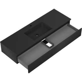 Mexen Rivel szafka łazienkowa 140 cm z umywalką Otis, 1 szuflada, ryflowana , czarna mat - 91A20-14023-1-BF71-W18M71