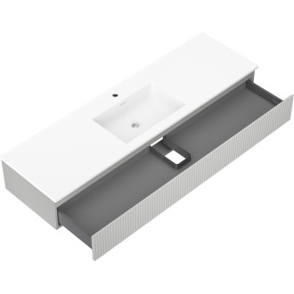 Koupelnová skříňka Mexen Rivel 160 cm s umyvadlem Otis, 1 zásuvka, drážkovaná, matně šedá/matně bílá - 91A20-16023-1-BF62-W18M01