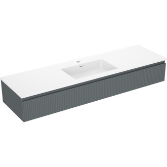 Koupelnová skříňka Mexen Rivel 160 cm s umyvadlem Otis, 1 zásuvka, drážkovaná, grafit matný/bílá matná - 91A20-16023-1-BF66-W18M0