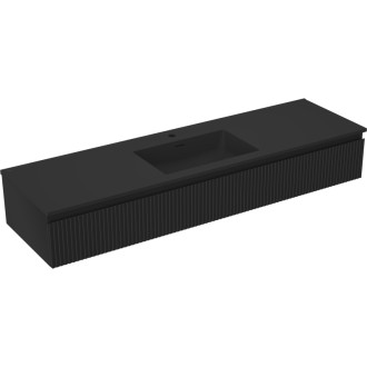 Koupelnová skříňka Mexen Rivel 160 cm s umyvadlem Otis, 1 zásuvka, drážkovaná, matná černá - 91A20-16023-1-BF71-W18M71