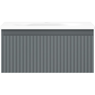 Koupelnová skříňka Mexen Rivel 50 cm s umyvadlem Vela, 1 zásuvka, drážkovaná, grafit matný/bílá matná - 91A20-05023-1-BF66-W23M01