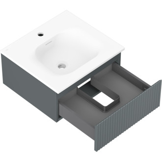 Koupelnová skříňka Mexen Rivel 50 cm s umyvadlem Vela, 1 zásuvka, drážkovaná, grafit matný/bílá matná - 91A20-05023-1-BF66-W23M01