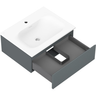 Koupelnová skříňka Mexen Rivel 60 cm s umyvadlem Vela, 1 zásuvka, drážkovaná, grafit matný/bílá matná - 91A20-06023-1-BF66-W23M01