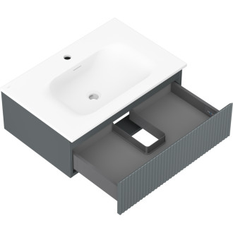 Koupelnová skříňka Mexen Rivel 70 cm s umyvadlem Vela, 1 zásuvka, drážkovaná, grafit matný/bílá matná - 91A20-07023-1-BF66-W23M01