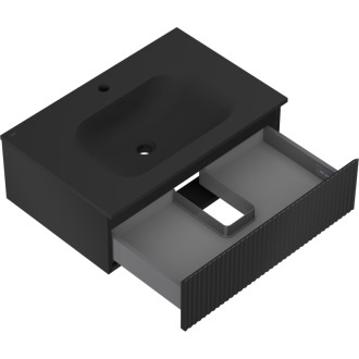 Koupelnová skříňka Mexen Rivel 70 cm s umyvadlem Vela, 1 zásuvka, drážkovaná, matná černá - 91A20-07023-1-BF71-W23M71