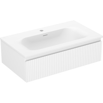 Koupelnová skříňka Mexen Rivel 80 cm s umyvadlem Vela, 1 zásuvka, drážkovaná, matná bílá - 91A20-08023-1-BF01-W23M01