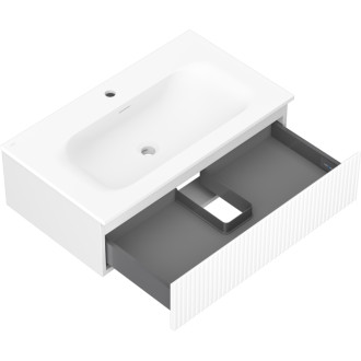 Koupelnová skříňka Mexen Rivel 80 cm s umyvadlem Vela, 1 zásuvka, drážkovaná, matná bílá - 91A20-08023-1-BF01-W23M01