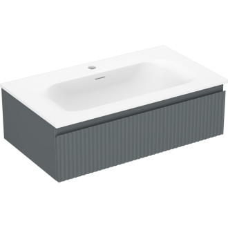 Koupelnová skříňka Mexen Rivel 80 cm s umyvadlem Vela, 1 zásuvka, drážkovaná, grafit matný/bílá matná - 91A20-08023-1-BF66-W23M01