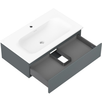 Koupelnová skříňka Mexen Rivel 80 cm s umyvadlem Vela, 1 zásuvka, drážkovaná, grafit matný/bílá matná - 91A20-08023-1-BF66-W23M01