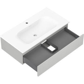 Koupelnová skříňka Mexen Rivel 90 cm s umyvadlem Vela, 1 zásuvka, drážkovaná, matně šedá/matně bílá - 91A20-09023-1-BF62-W23M01