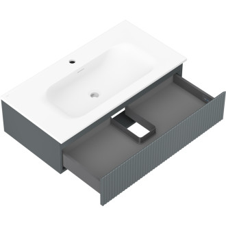 Koupelnová skříňka Mexen Rivel 90 cm s umyvadlem Vela, 1 zásuvka, drážkovaná, grafit matný/bílá matná - 91A20-09023-1-BF66-W23M01