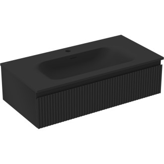 Koupelnová skříňka Mexen Rivel 90 cm s umyvadlem Vela, 1 zásuvka, drážkovaná, matná černá - 91A20-09023-1-BF71-W23M71
