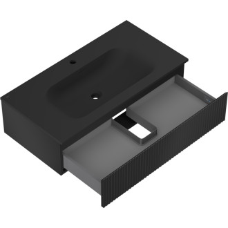 Koupelnová skříňka Mexen Rivel 90 cm s umyvadlem Vela, 1 zásuvka, drážkovaná, matná černá - 91A20-09023-1-BF71-W23M71