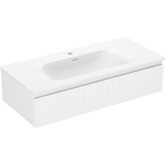 Koupelnová skříňka Mexen Rivel 100 cm s umyvadlem Vela, 1 zásuvka, drážkovaná, matná bílá - 91A20-10023-1-BF01-W23M01