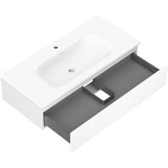 Koupelnová skříňka Mexen Rivel 100 cm s umyvadlem Vela, 1 zásuvka, drážkovaná, matná bílá - 91A20-10023-1-BF01-W23M01