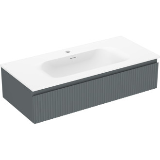 Koupelnová skříňka Mexen Rivel 100 cm s umyvadlem Vela, 1 zásuvka, drážkovaná, grafit matný/bílá matná - 91A20-10023-1-BF66-W23M01