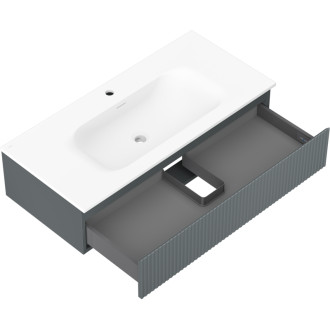 Koupelnová skříňka Mexen Rivel 100 cm s umyvadlem Vela, 1 zásuvka, drážkovaná, grafit matný/bílá matná - 91A20-10023-1-BF66-W23M01