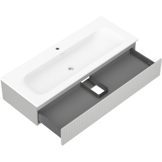 Koupelnová skříňka Mexen Rivel 120 cm s umyvadlem Vela, 1 zásuvka, drážkovaná, matně šedá/matně bílá - 91A20-12023-1-BF62-W23M01
