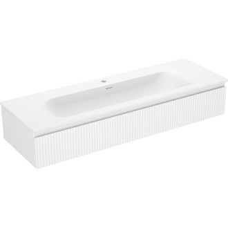 Koupelnová skříňka Mexen Rivel 140 cm s umyvadlem Vela, 1 zásuvka, drážkovaná, matná bílá - 91A20-14023-1-BF01-W23M01