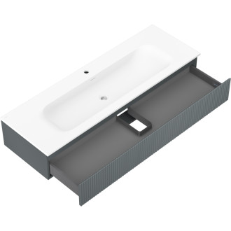 Koupelnová skříňka Mexen Rivel 140 cm s umyvadlem Vela, 1 zásuvka, drážkovaná, grafit matný/bílá matná - 91A20-14023-1-BF66-W23M0