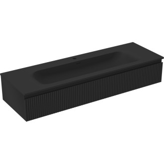 Koupelnová skříňka Mexen Rivel 140 cm s umyvadlem Vela, 1 zásuvka, drážkovaná, matná černá - 91A20-14023-1-BF71-W23M71