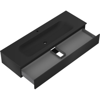 Mexen Rivel szafka łazienkowa 140 cm z umywalką Vela, 1 szuflada, ryflowana , czarna mat - 91A20-14023-1-BF71-W23M71