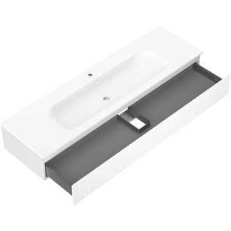 Koupelnová skříňka Mexen Rivel 160 cm s umyvadlem Vela, 1 zásuvka, drážkovaná, matná bílá - 91A20-16023-1-BF01-W23M01