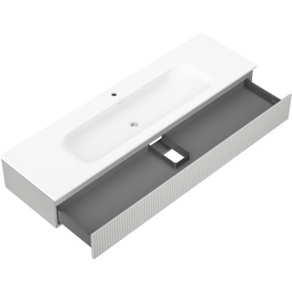 Koupelnová skříňka Mexen Rivel 140 cm s umyvadlem Vela, 1 zásuvka, drážkovaná, matně šedá/matně bílá - 91A20-16023-1-BF62-W23M01