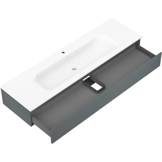 Koupelnová skříňka Mexen Rivel 160 cm s umyvadlem Vela, 1 zásuvka, drážkovaná, grafit matný/bílá matná - 91A20-16023-1-BF66-W23M0