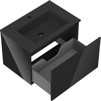 Mexen Orio szafka łazienkowa 70 cm z umywalką Otis, 1 szuflada, czarna połysk/czarna mat - 91A10-07047-1-BF70-W18M71