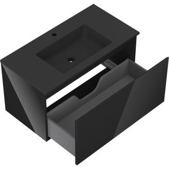 Mexen Orio szafka łazienkowa 90 cm z umywalką Otis, 1 szuflada, czarna połysk/czarna mat - 91A10-09047-1-BF70-W18M71