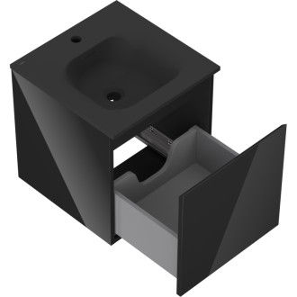 Mexen Orio szafka łazienkowa 45 cm z umywalką Vela, 1 szuflada, czarna połysk/czarna mat - 91A10-04547-1-BF70-W23M71