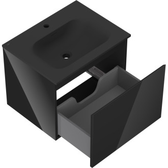 Mexen Orio szafka łazienkowa 60 cm z umywalką Vela, 1 szuflada, czarna połysk/czarna mat - 91A10-06047-1-BF70-W23M71