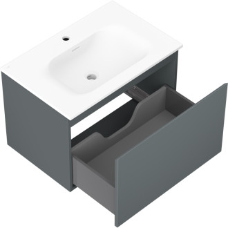 Koupelnová skříňka Mexen Orio 70 cm s umyvadlem Vela, 1 zásuvka, matný grafit/matná bílá - 91A10-07047-1-BF66-W23M01