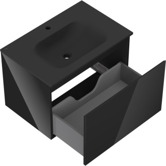 Mexen Orio szafka łazienkowa 70 cm z umywalką Vela, 1 szuflada, czarna połysk/czarna mat - 91A10-07047-1-BF70-W23M71