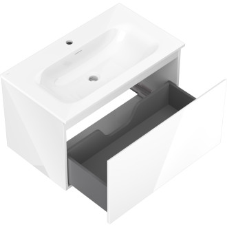 Koupelnová skříňka Mexen Orio 80 cm s umyvadlem Vela, 1 zásuvka, lesklá bílá - 91A10-08047-1-BF00-W23M00