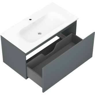 Koupelnová skříňka Mexen Orio 90 cm s umyvadlem Vela, 1 zásuvka, matný grafit/matná bílá - 91A10-09047-1-BF66-W23M01