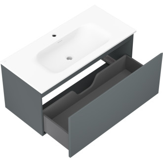 Koupelnová skříňka Mexen Orio 100 cm s umyvadlem Vela, 1 zásuvka, matný grafit/matná bílá - 91A10-10047-1-BF66-W23M01