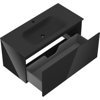 Mexen Orio szafka łazienkowa 100 cm z umywalką Vela, 1 szuflada, czarna połysk/czarna mat - 91A10-10047-1-BF70-W23M71