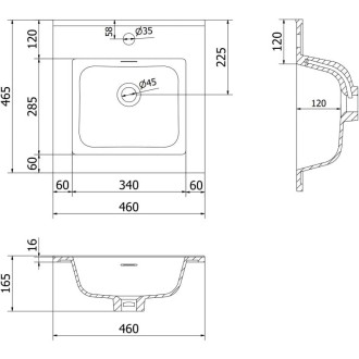Koupelnová skříňka Mexen Rivel 45 cm s umyvadlem Otis, 1 zásuvka, drážkovaná, grafit matný/bílá matná - 91A20-04547-1-BF66-W18M01