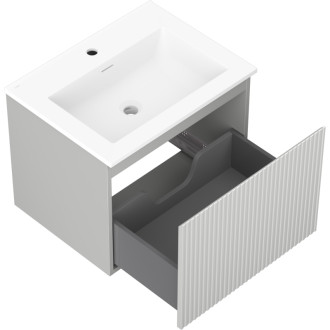 Koupelnová skříňka Mexen Rivel 60 cm s umyvadlem Otis, 1 zásuvka, drážkovaná, matně šedá/matně bílá - 91A20-06047-1-BF62-W18M01