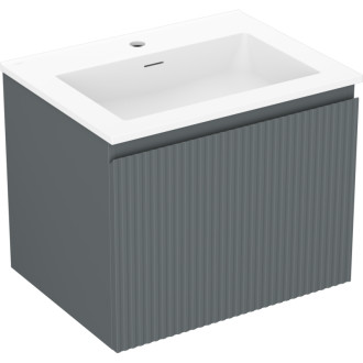 Koupelnová skříňka Mexen Rivel 60 cm s umyvadlem Otis, 1 zásuvka, drážkovaná, grafit matný/bílá matná - 91A20-06047-1-BF66-W18M01